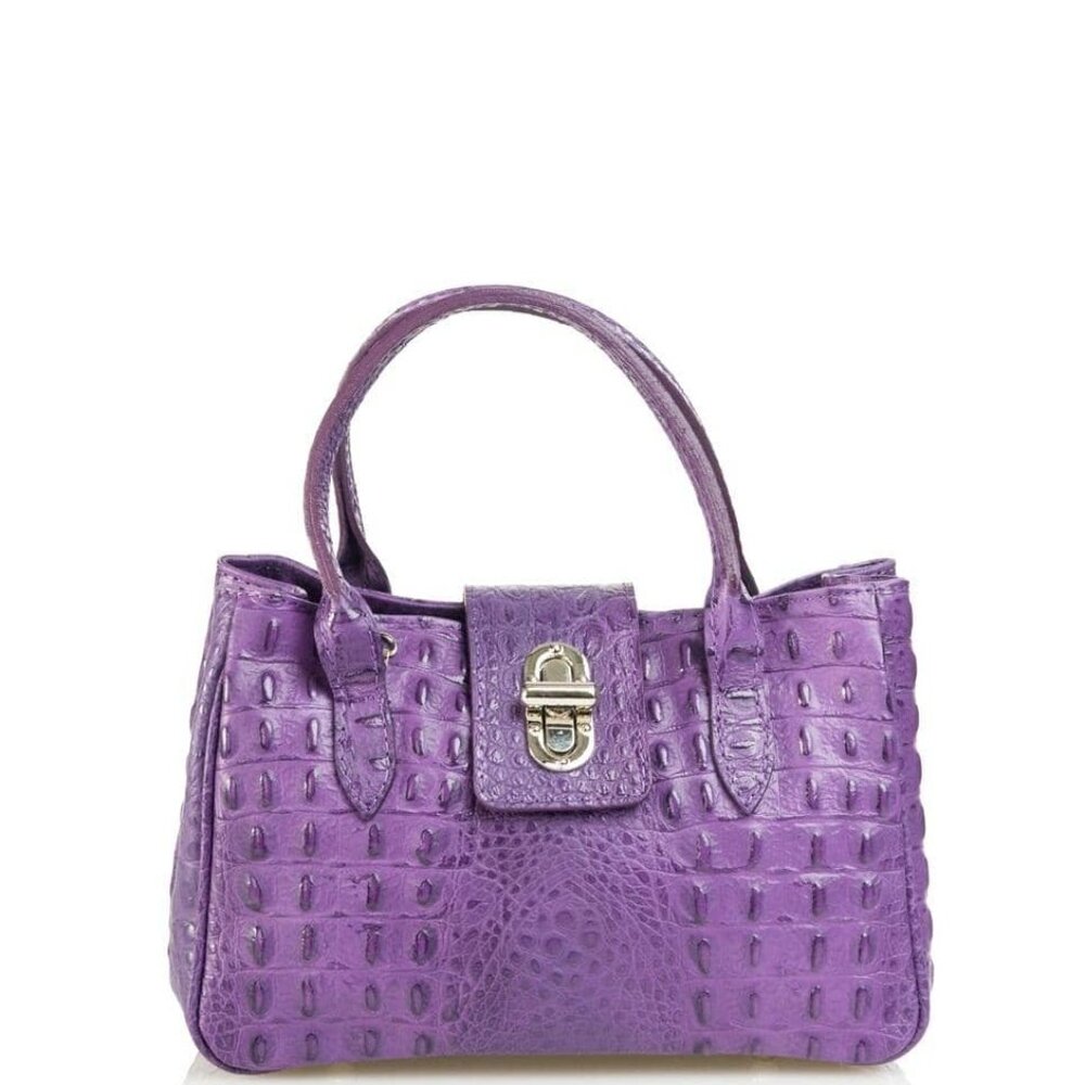 Small Genuine Leather Croc Embossed Tote Handbag